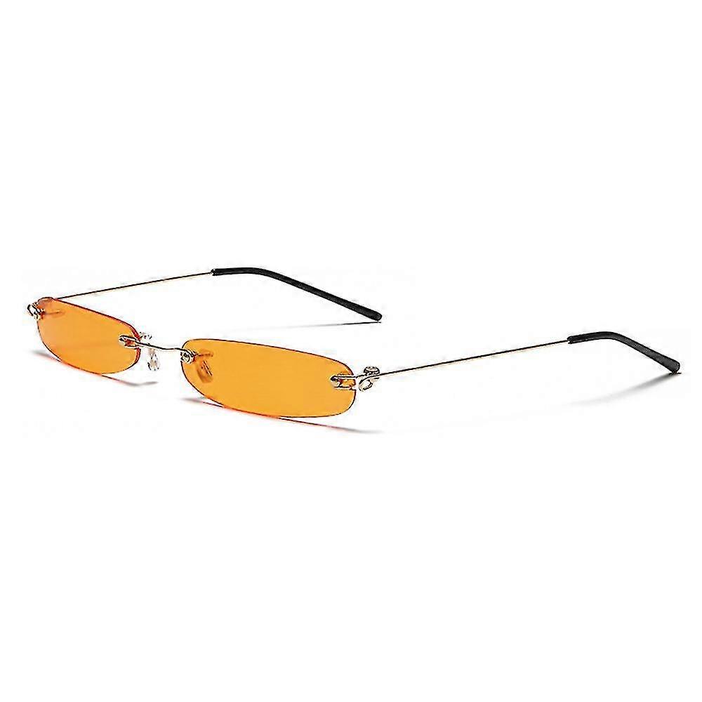Slim Rimless Rectangular Sunglasses Vintage Slender Clear Glasses Spring Hinge