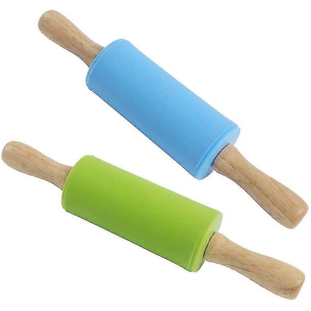 2 Pcs Silicone Rolling Pin Dough Roller Non-stick Surface Handles