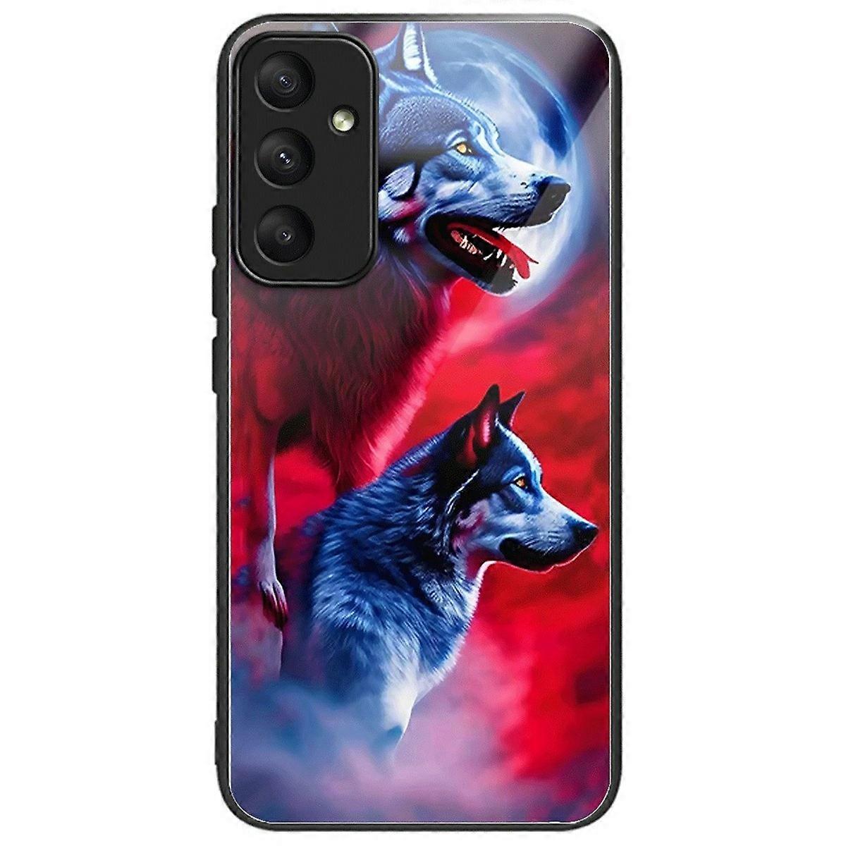 For Samsung Galaxy S25 Case Tempered Glass TPU Drop-Proof Phone Cover Pattern Printing - Wolf