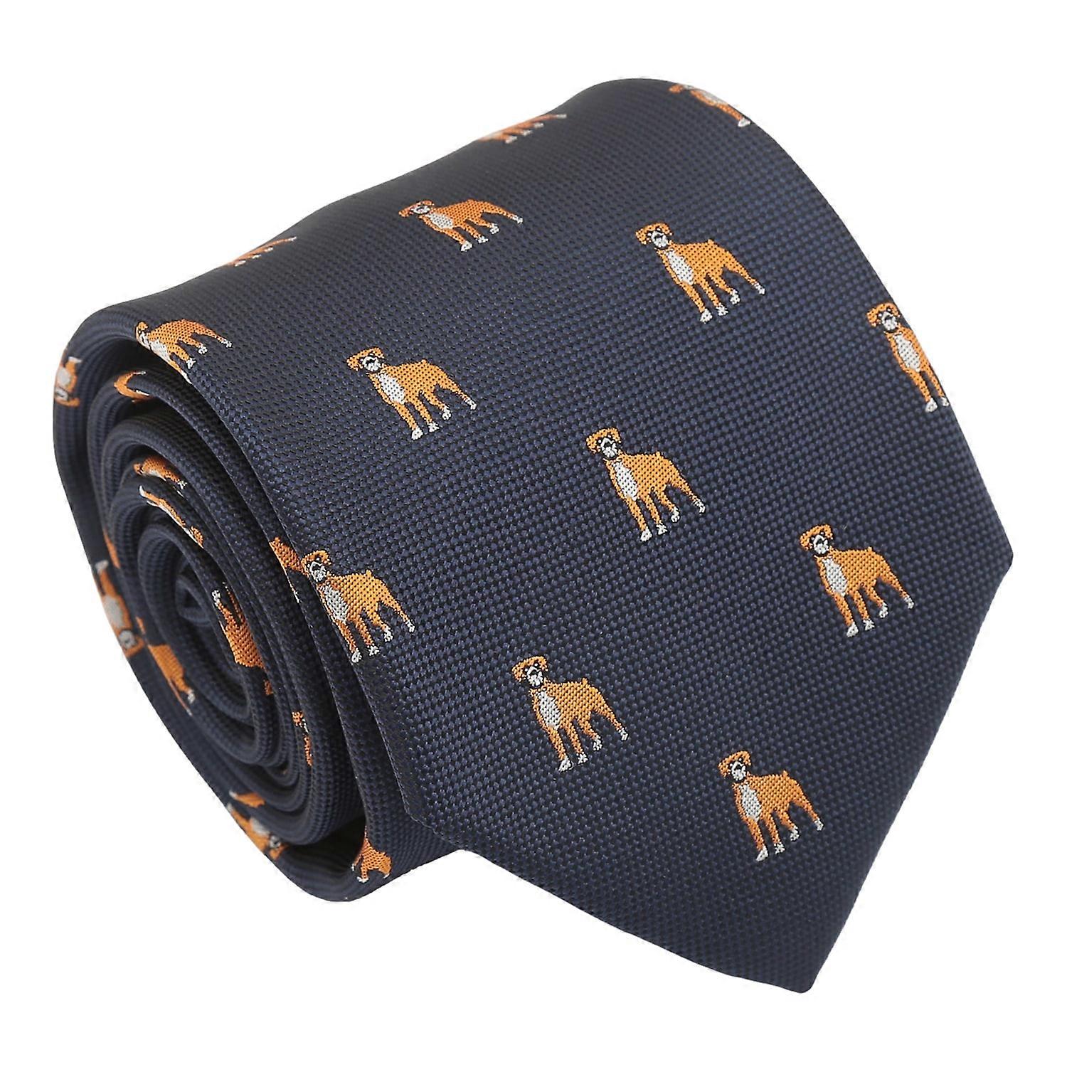 Navy Blue Boxer Dog Embroidered Tie