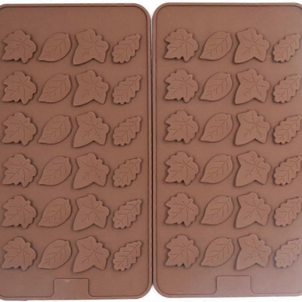 Sowaka 2 Pcs Leaf Shape Chocolate Mold 24 Cavity Brown Silicone Soft Mold for leave Baking Candy Muffin