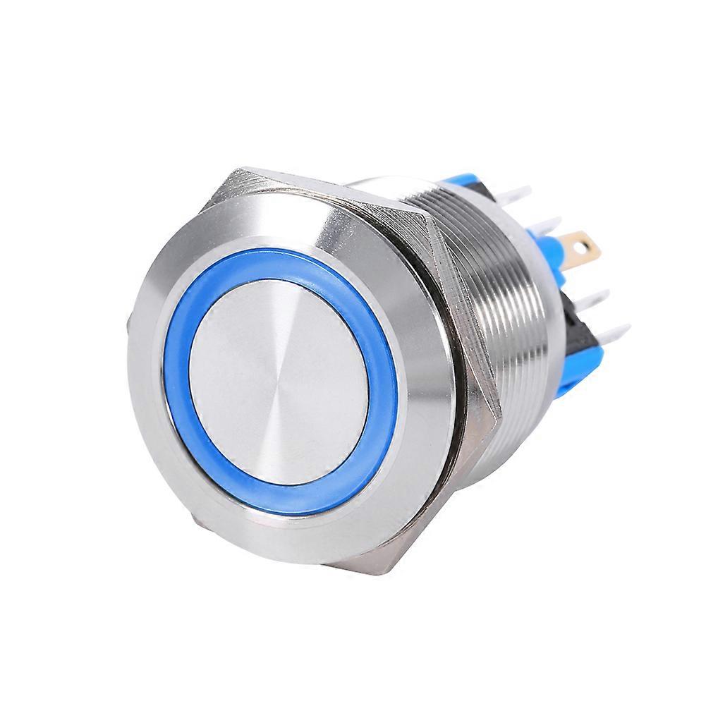 25mm 12V 6 Pins Waterproof Stainless Self-locking Latching Push Button Switch Blue LED