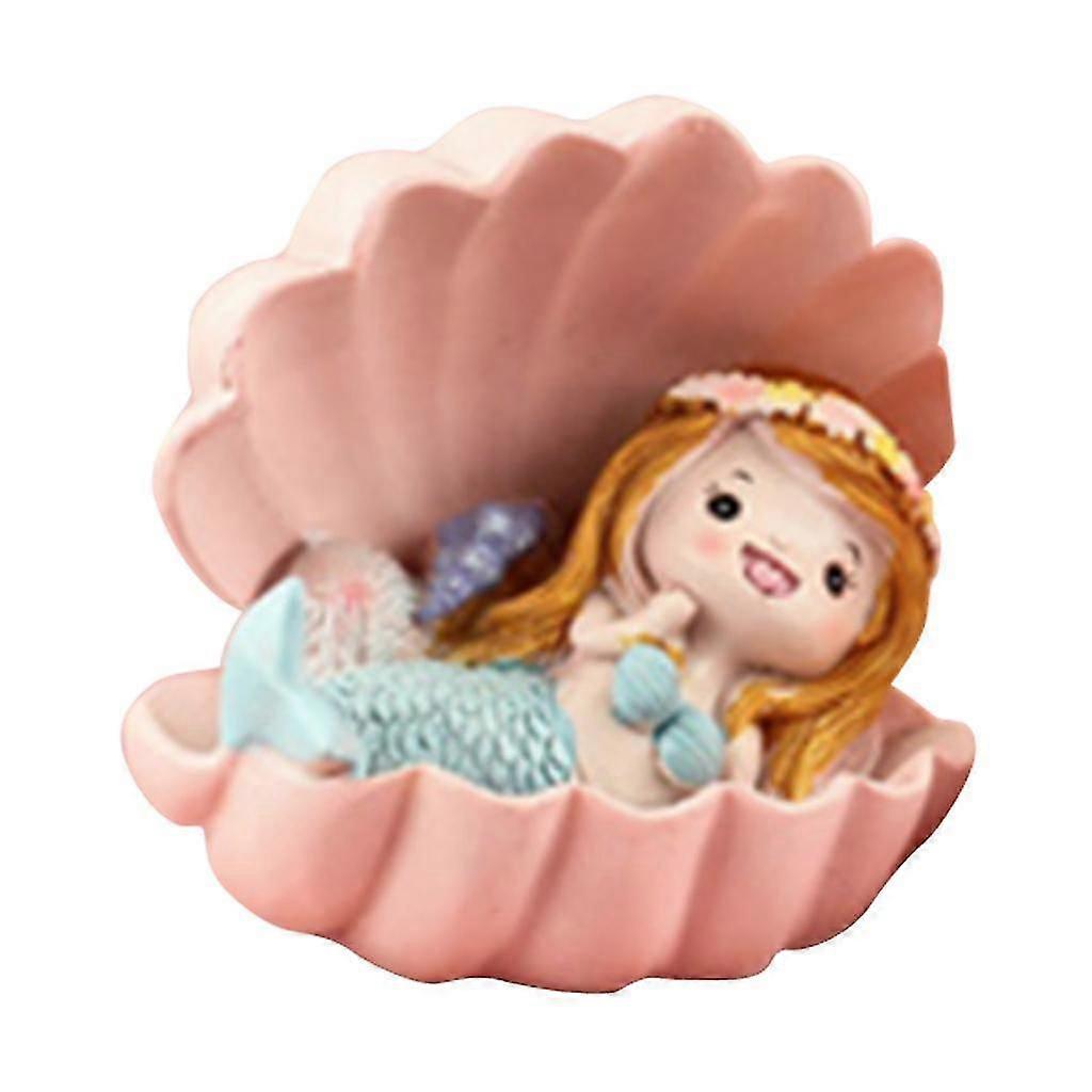 Lovely Resin Mermaid on Conch Shell Figurine Table Shelf Garden Decor Blue