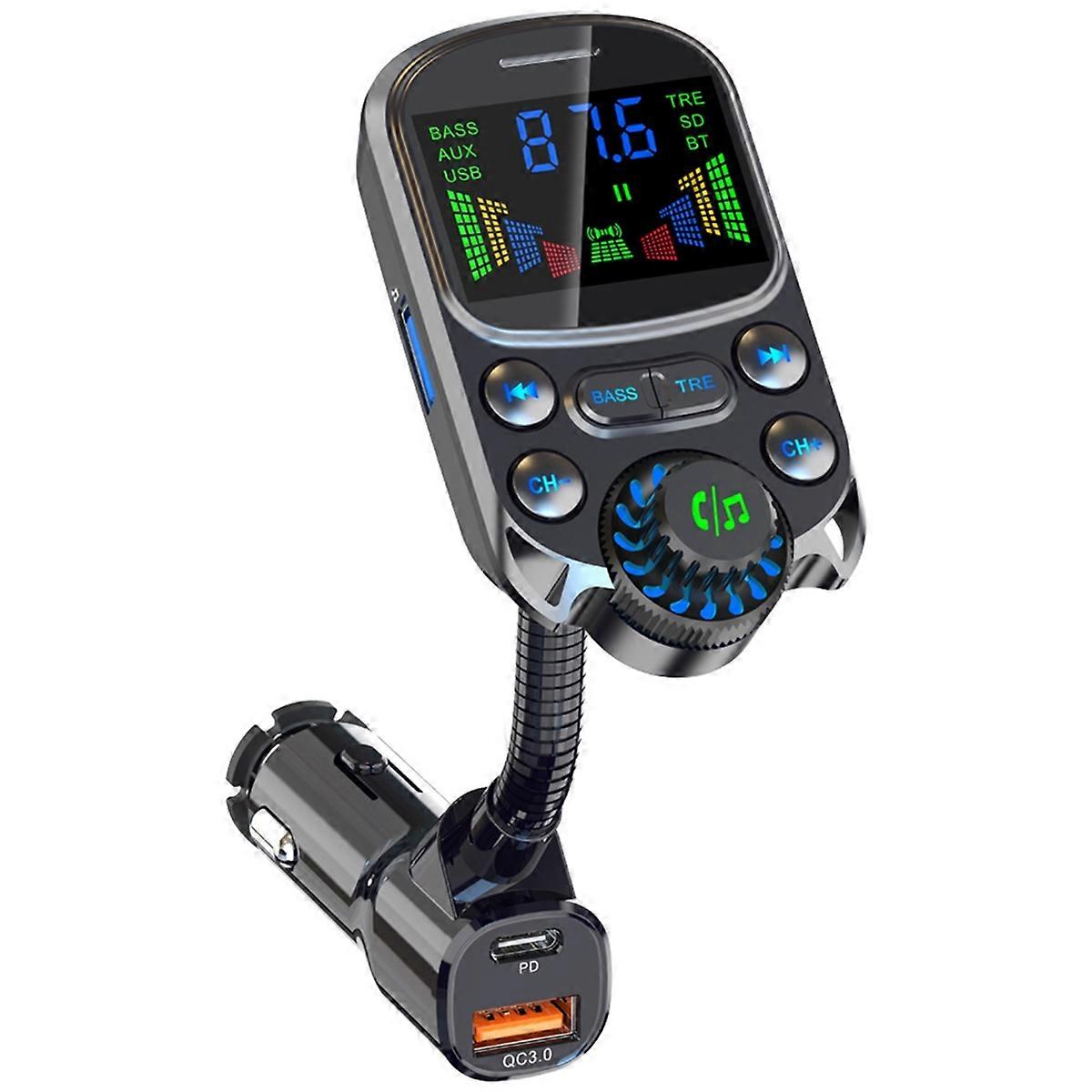 Bluetooth-Compatible Car Kit Lighter Handsfree FM Transmitter AUX Audio Wireless MP3 Player PD QC3.