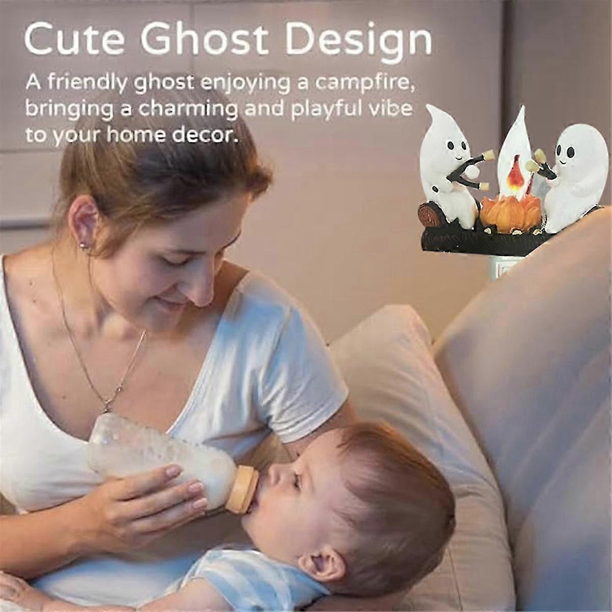 2Pc Ghost Campfire Flickering NightLight,Ghosts Campfire Flicker Flame Halloween Nightlight,Faux Campfire NightLight(US)