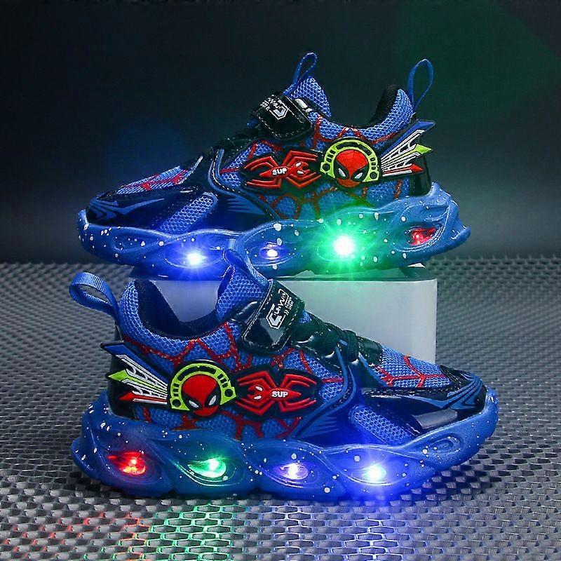 Kids Blue Breathable soft soled Kids shoes Luminous Spider-Man sneakers A01