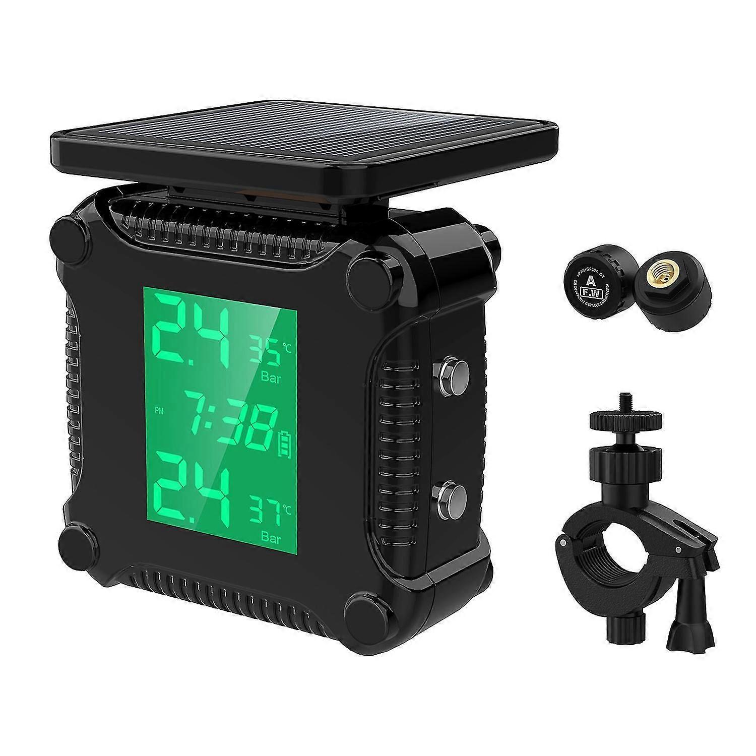 Tire Pressure Monitoring System Solar Charging Waterproof Motorcycle Tyre Alarm with Large LCD Scree