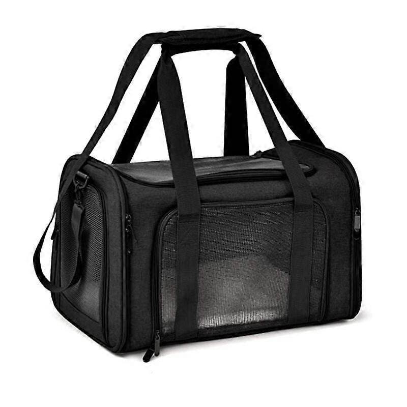 Cat Dog Carrier Bag, Breathable and Foldable Cat Carrier Crate with Removable Plush Mattress-Black
