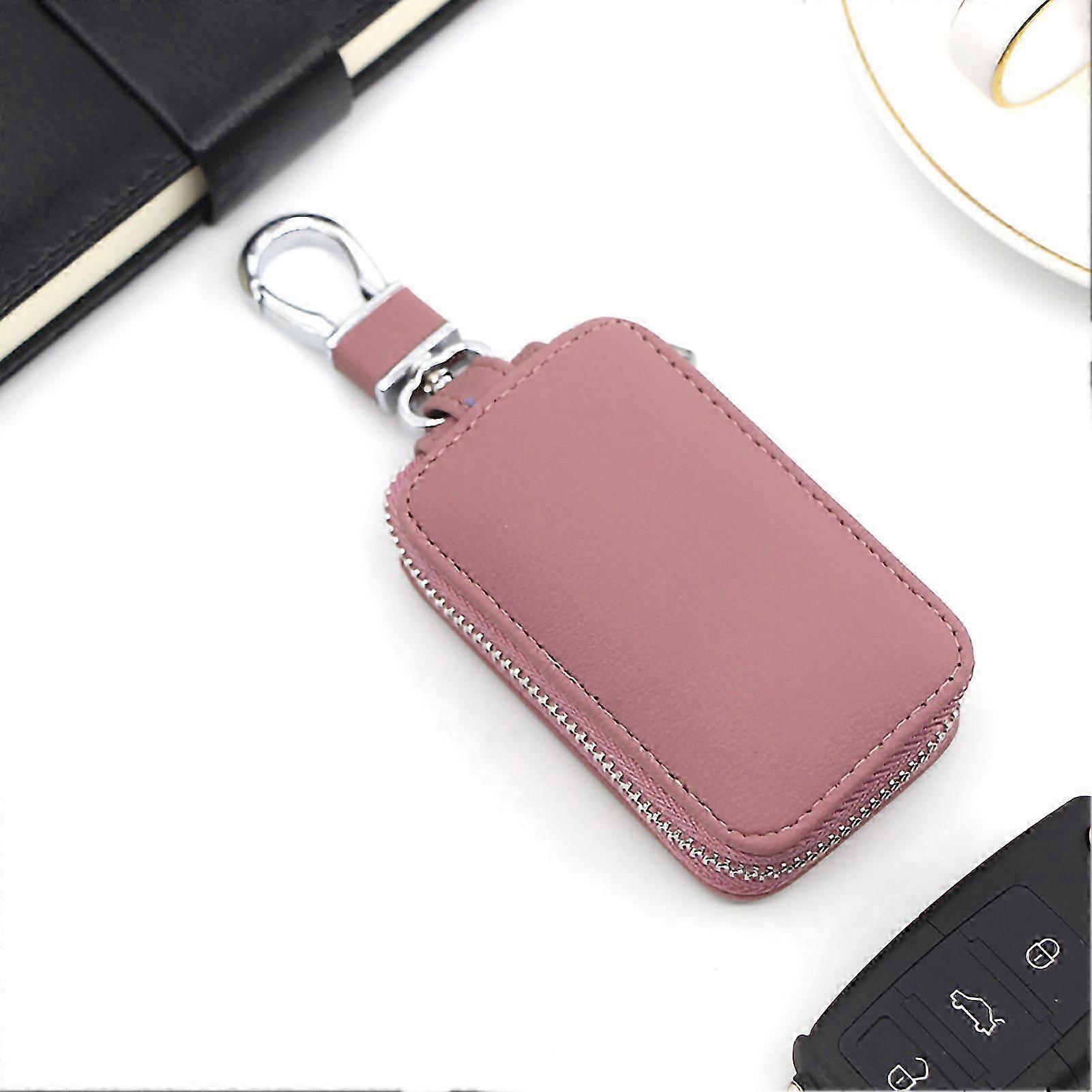 Portable Zippered Car Key Case Smoother Zipper PU Material Cute Key Holder for Storaging Carrying Key Rose Red