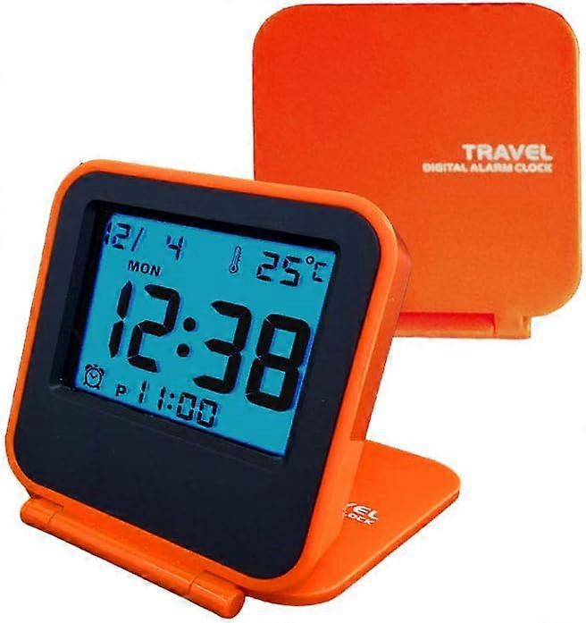 Compact Digital Travel Alarm Clock, Battery Powered, with Night Light (Orange)