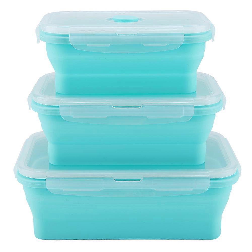 Silicone Lunch Box Set 3 Pack Folding Microwaveable Food Containers, BPA Free, Compact Meal Prep Boxes