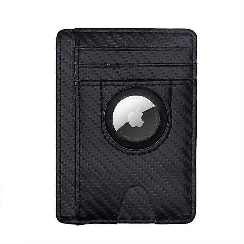 Carbon Fiber Texture Minimalist Wallet Card Holder 2 in 1 Portable Slim Case for AirTag-Black