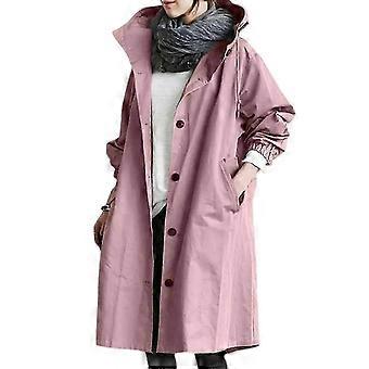 Frauen Windjacke Casual Lose Knopftaschen Kapuze Winddicht Wasserdicht Für Outdoor Wandern H L Rosa