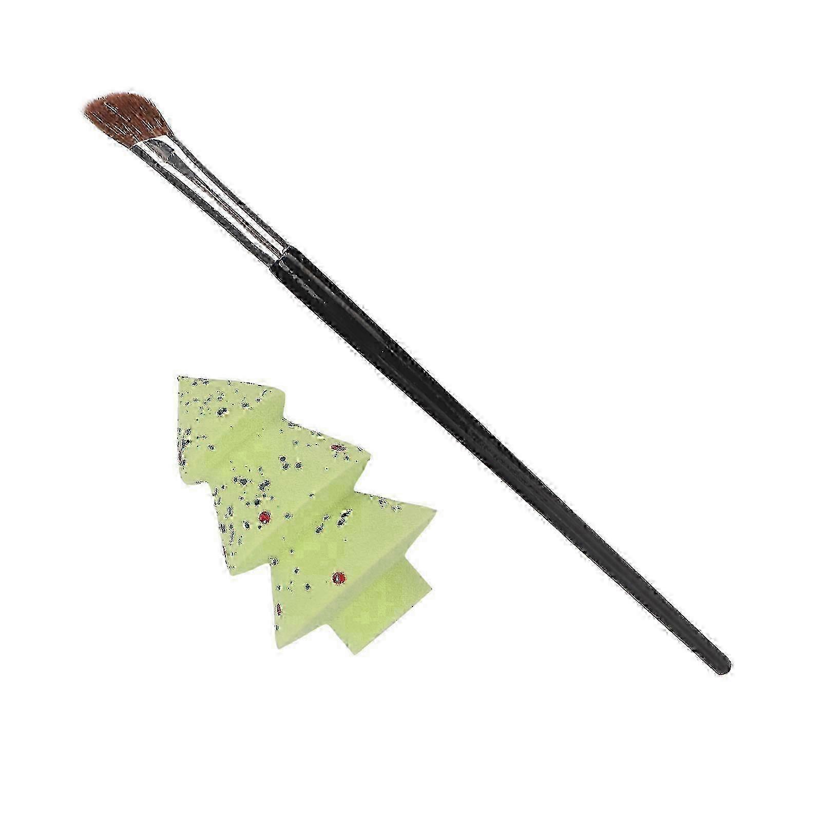 Angled Nose Contour Brush Set Green Sequin Christmas Tree Shape Blending Sponge Kit for Cosmetic