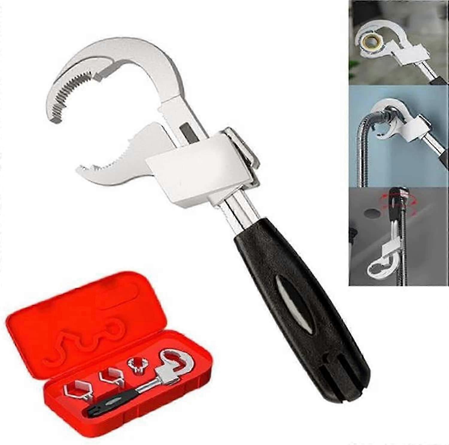 Bathroom Key Multifunctional Adjustable Wide Opening Spouse with 5pcs Replacement Head Storage Box Multifunctional DIY Tools