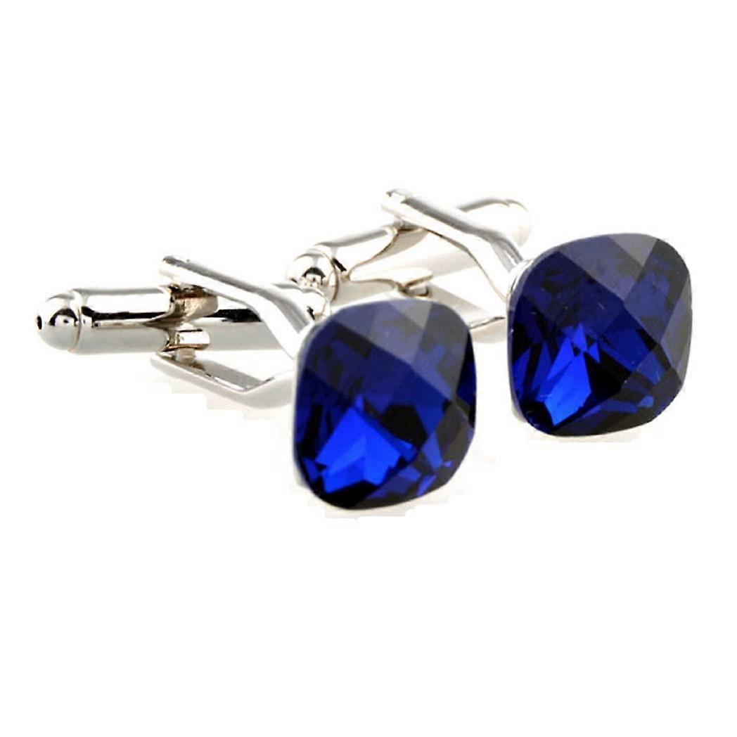 Blue Square Crystal Cufflinks Set with Polishing Cloth and Presentation Gift Box for Men’s Formal Attire