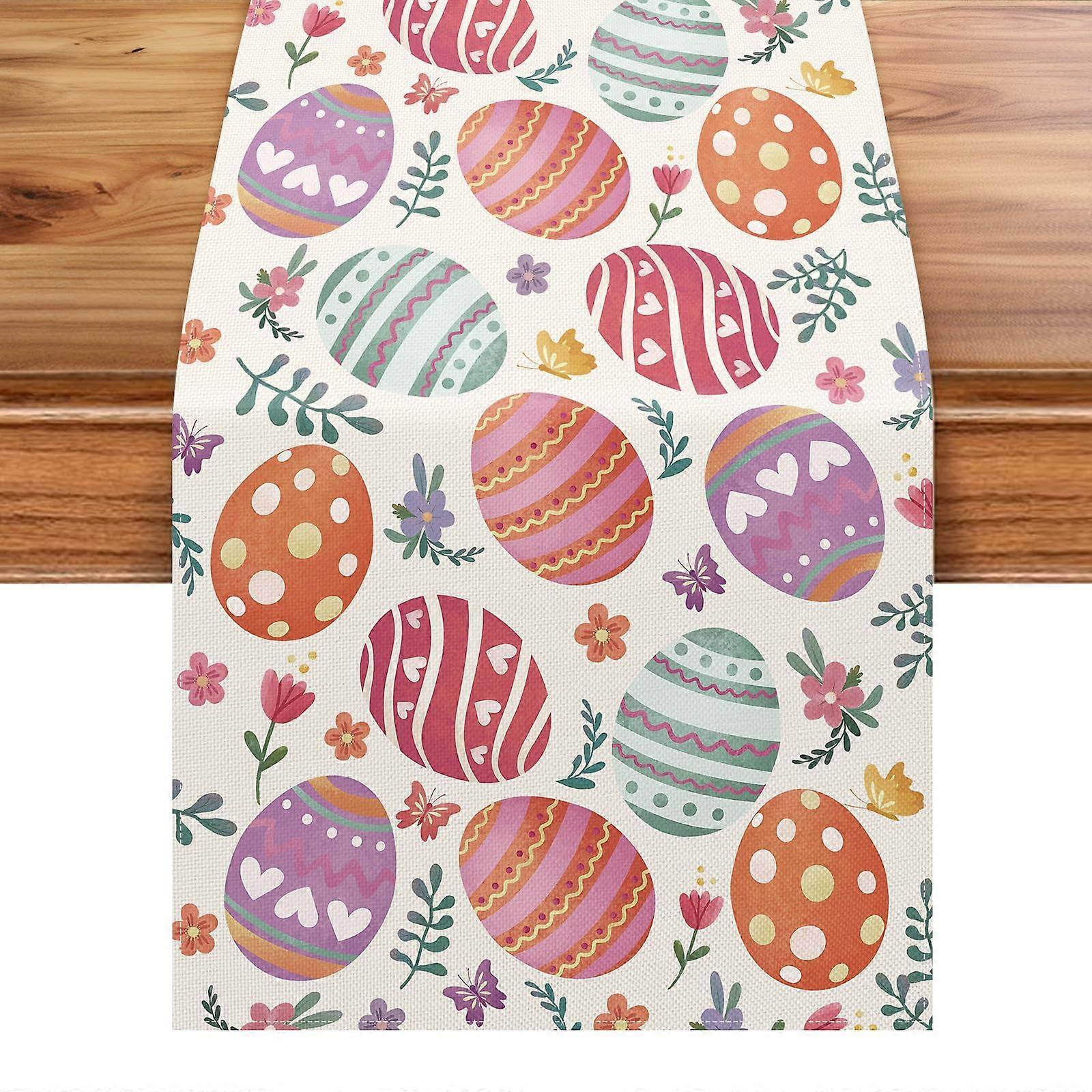 Floral Easter Tablecloth 13x72 Inch - Spring Kitchen Dining Decor, Rectangular, Polyester, Multi-Color Design