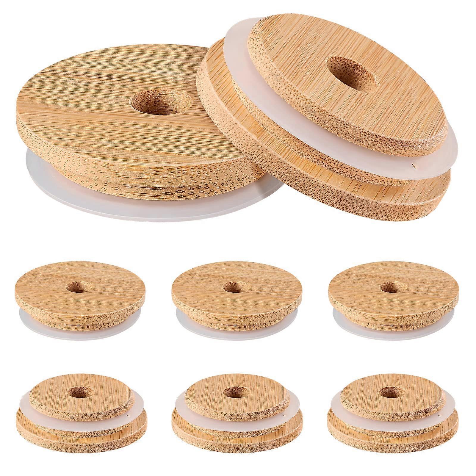 8pcs Leak-Proof Silicone Sealing Ring, Reusable Bamboo Mason Jar Lids, 70mm Wide Mouth Mason Jar Covers