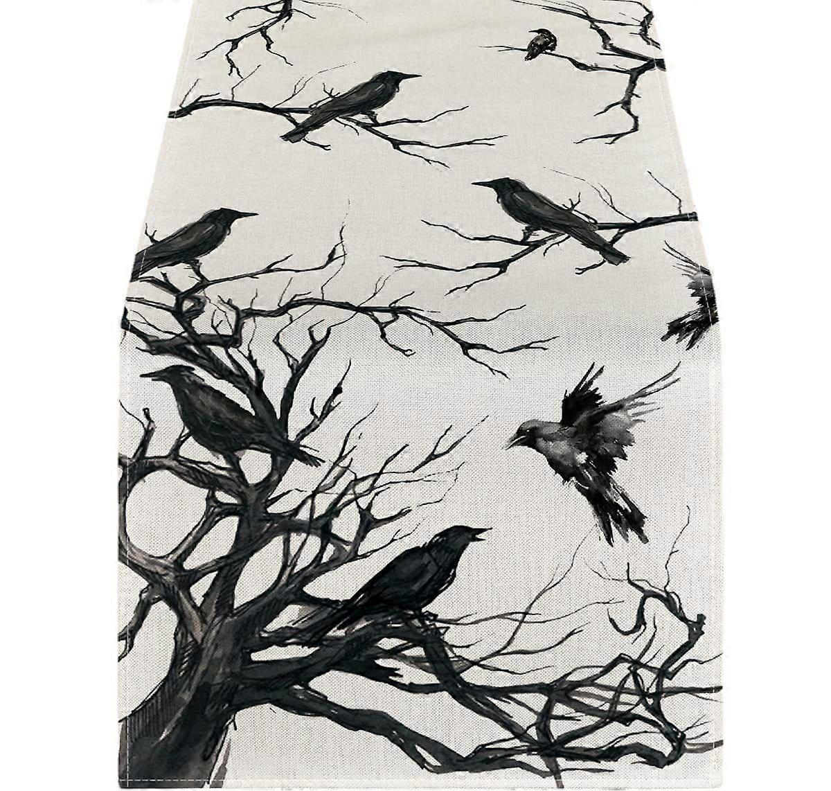 Halloween tablecloth crow pattern table decoration linen table runner