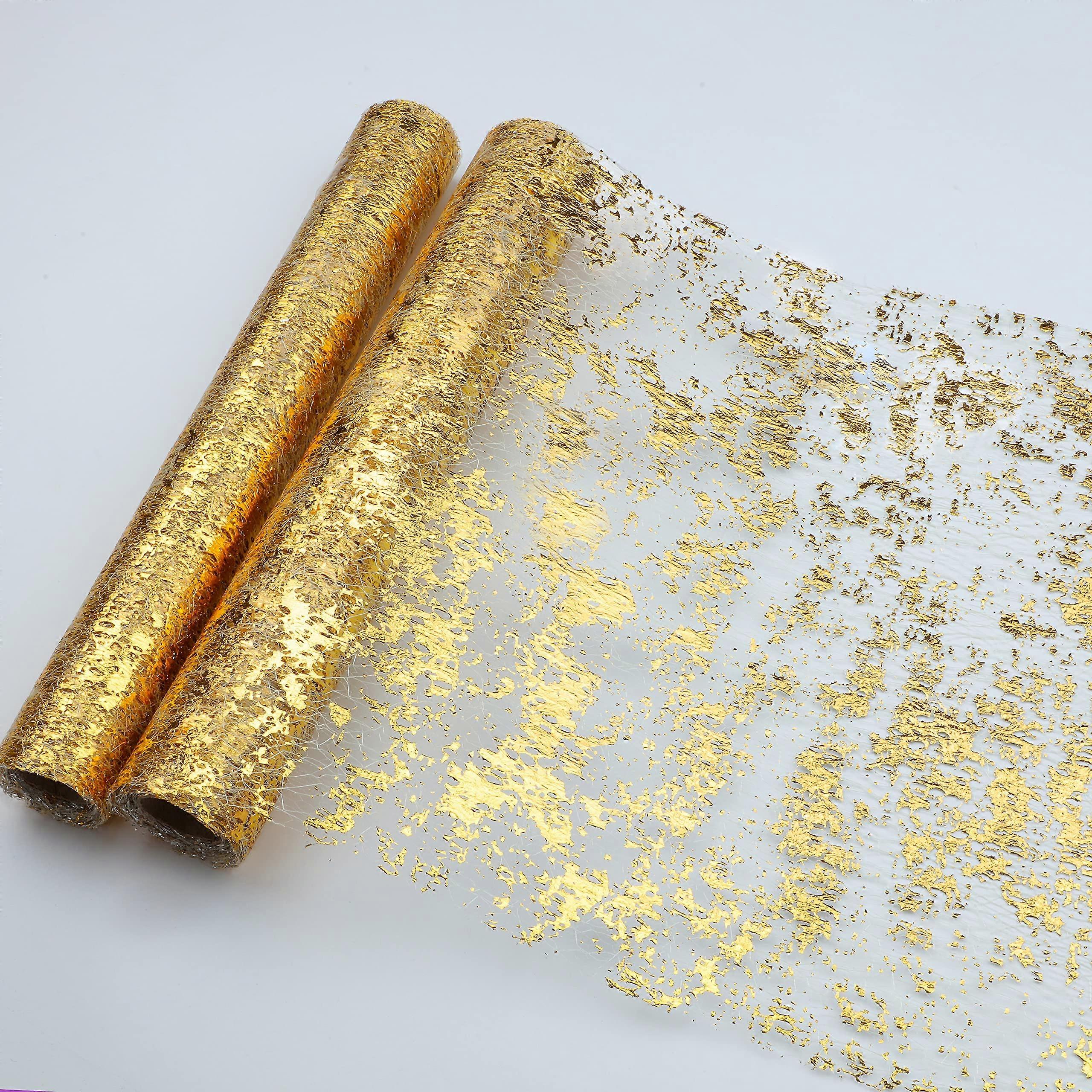 2 Golden Table Runner, Payet Simply Foil Metallic Gold Fine Knit Table Roller 11 'X108'