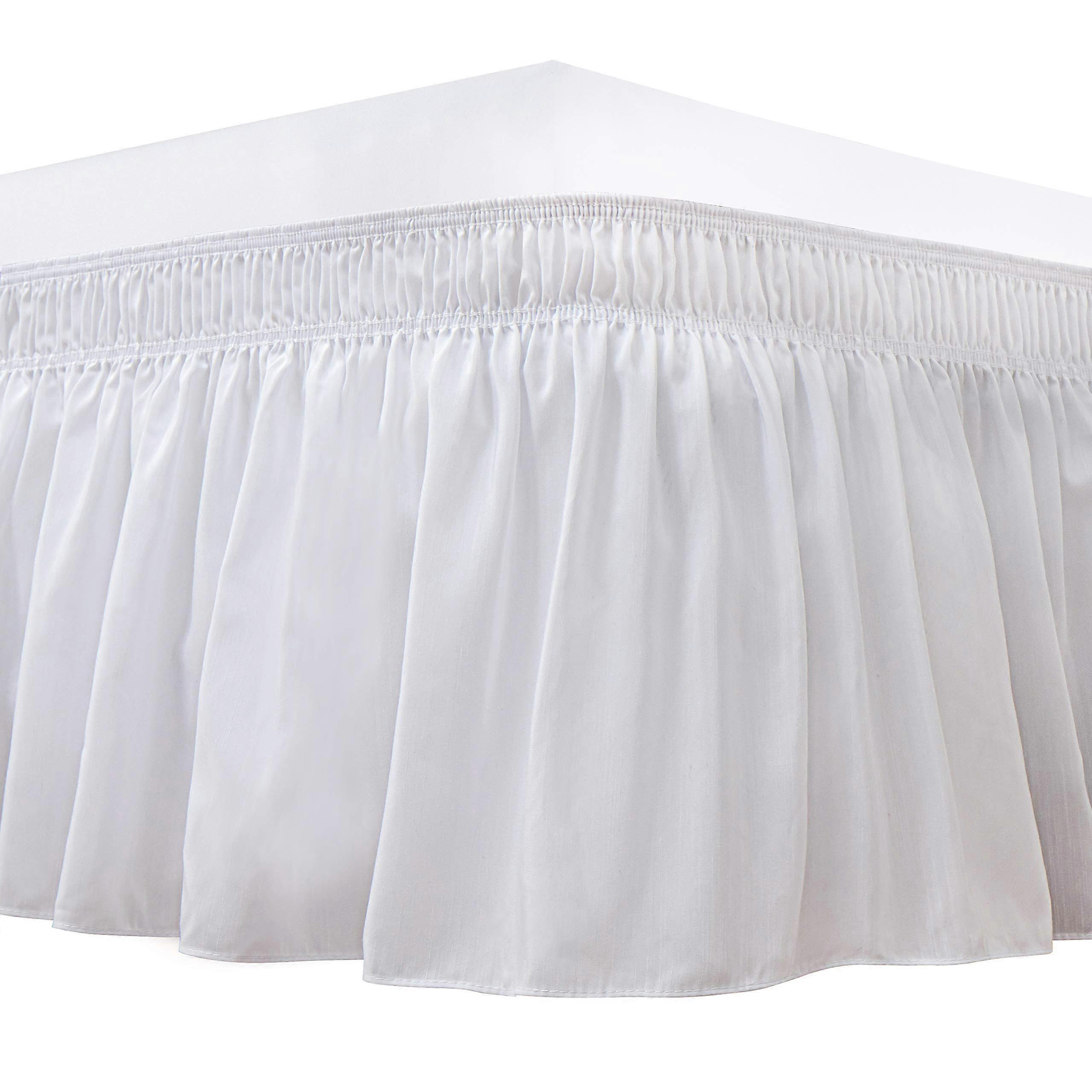 Wrap Around Bed Skirts Elastic Dust Ruffles, Easy Fit Wrinkle Free 800 Thread Count Cotton