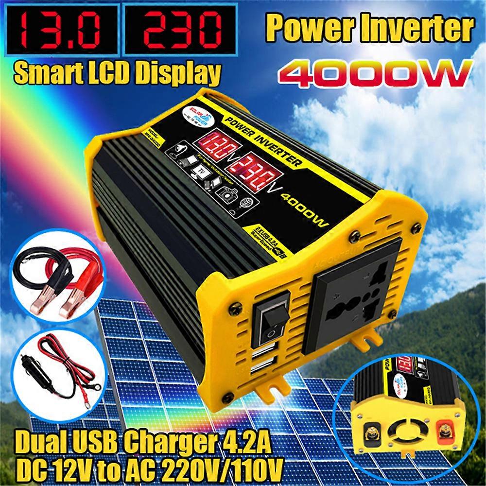 Portable Inverter Car Power Inverters DC12Volt To AC110/220Volt Transformer 4000W Modified SineWave Inverter Dual USB LED Display Auto Inverters
