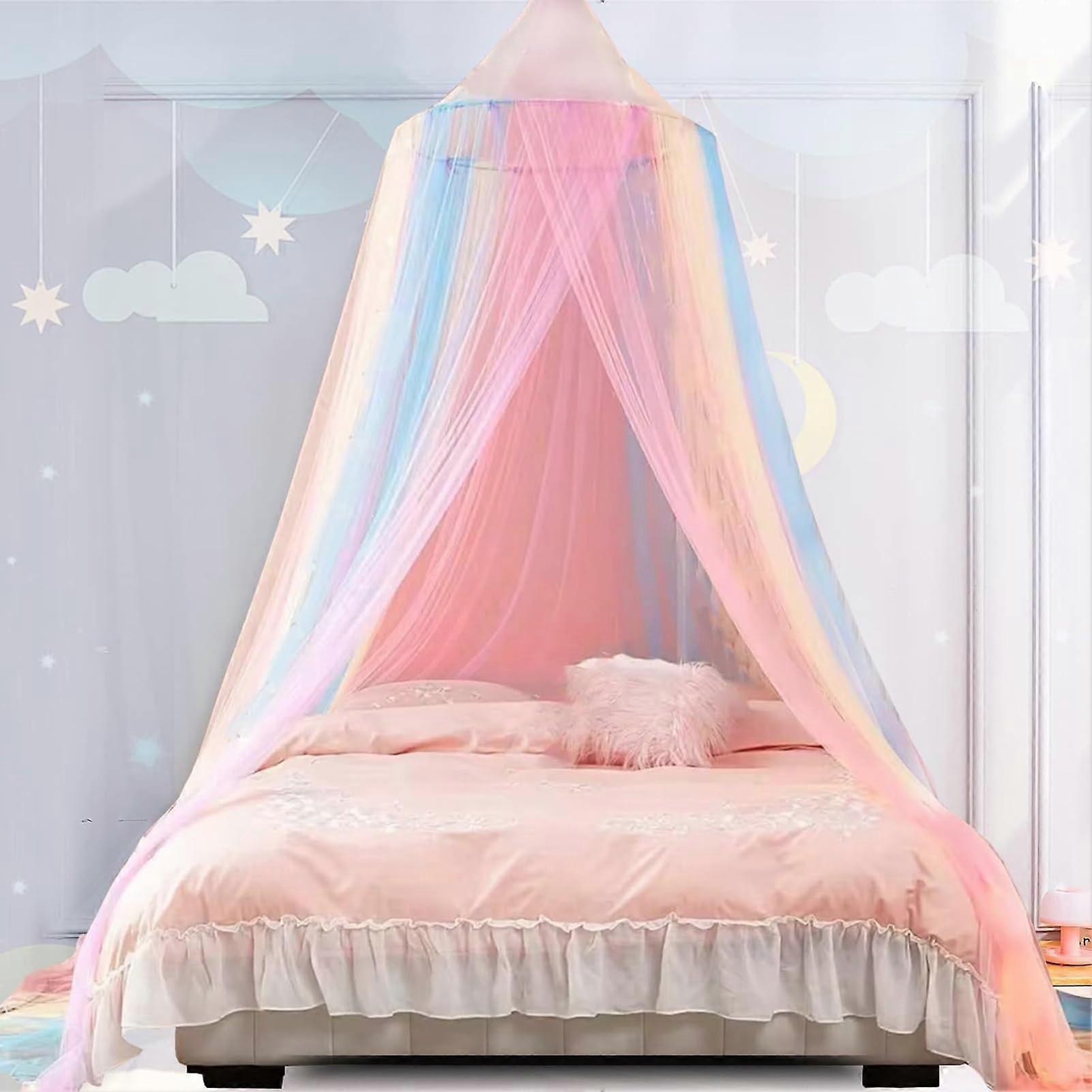 Mosquito Net Bed Canopy, Rainbow Color Bed Cover for Single to Adult Beds, Lightweight for Home and Camping Use