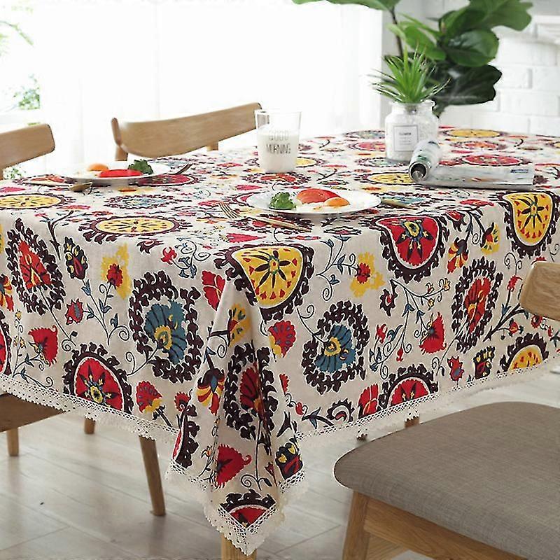Tablecloth Bohemian Style Linen Lace Table Cloth For Dinner Parties Table Cover (55x55 Inch, Bohemian Style)