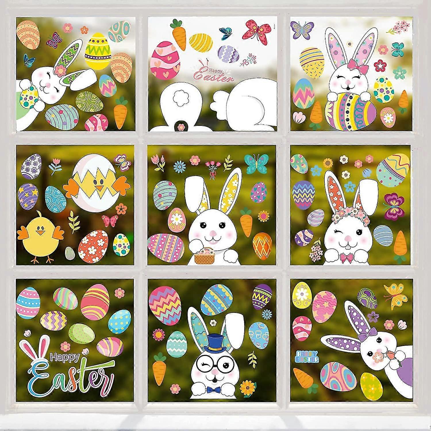 Easter Window Stickers, Easter Decorations 9 Sheets Easter Bunny Window Clings Pvc Static Stickers