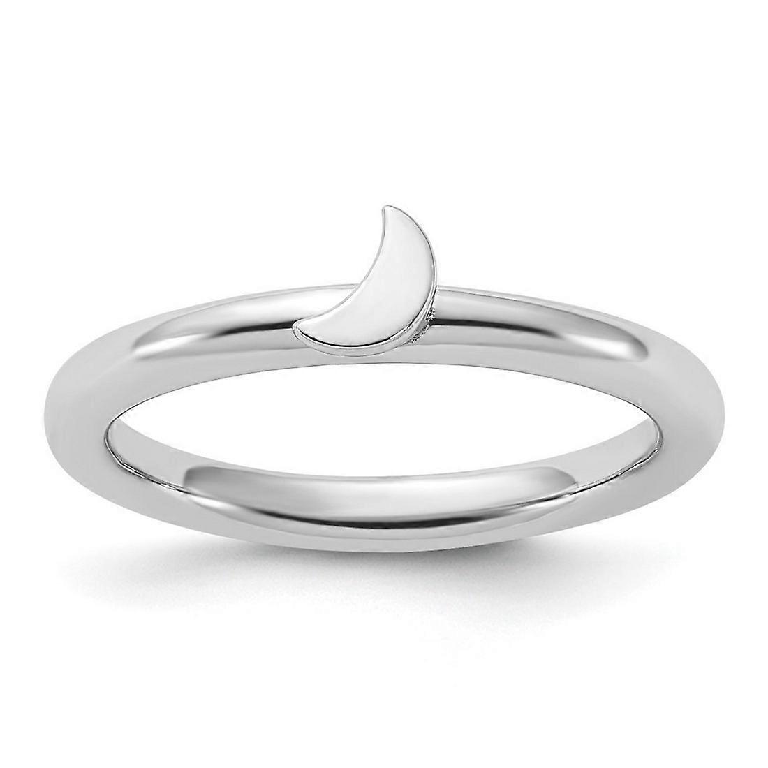 2.5mm 925 Sterling Silver Stackable Rhodium Plated Celestial Moon Ring-Stackable-Ring for Women - Ring Size: 5 to 10