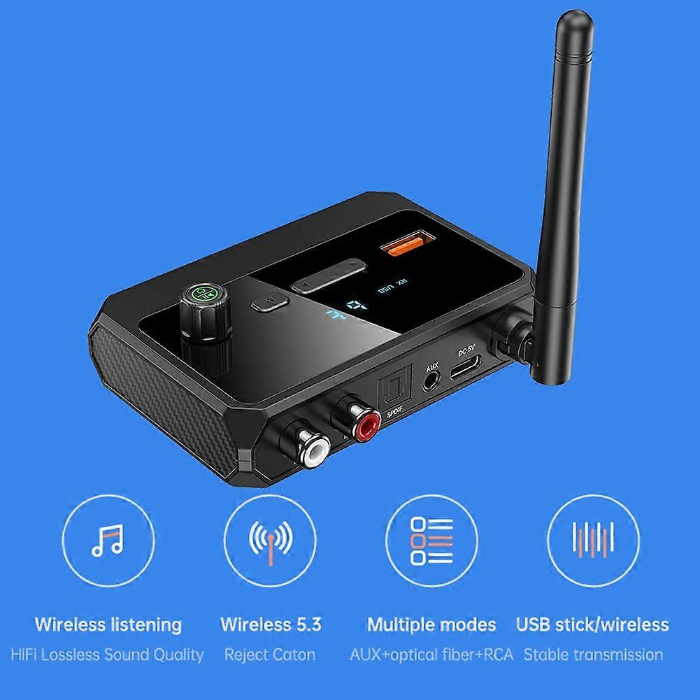 6 IN 1 Bluetooth 5.3 Transmitter Receiver Optical Coaxial 3.5mm AUX RCA USB U-Disk Stereo Music Wireless Audio Adapter For TV PC