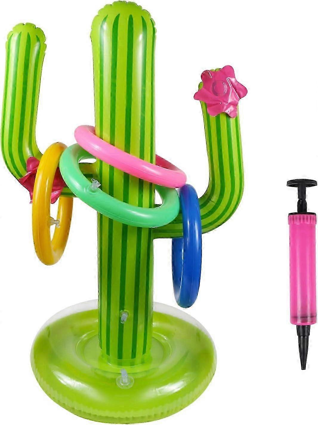 Inflatable Cactus Ring Toss Game Set Target Toss Floating Swimming Ring Toss Includes Inflatable Cactus 4 Color Rings for Fiesta Party Accessories Haw