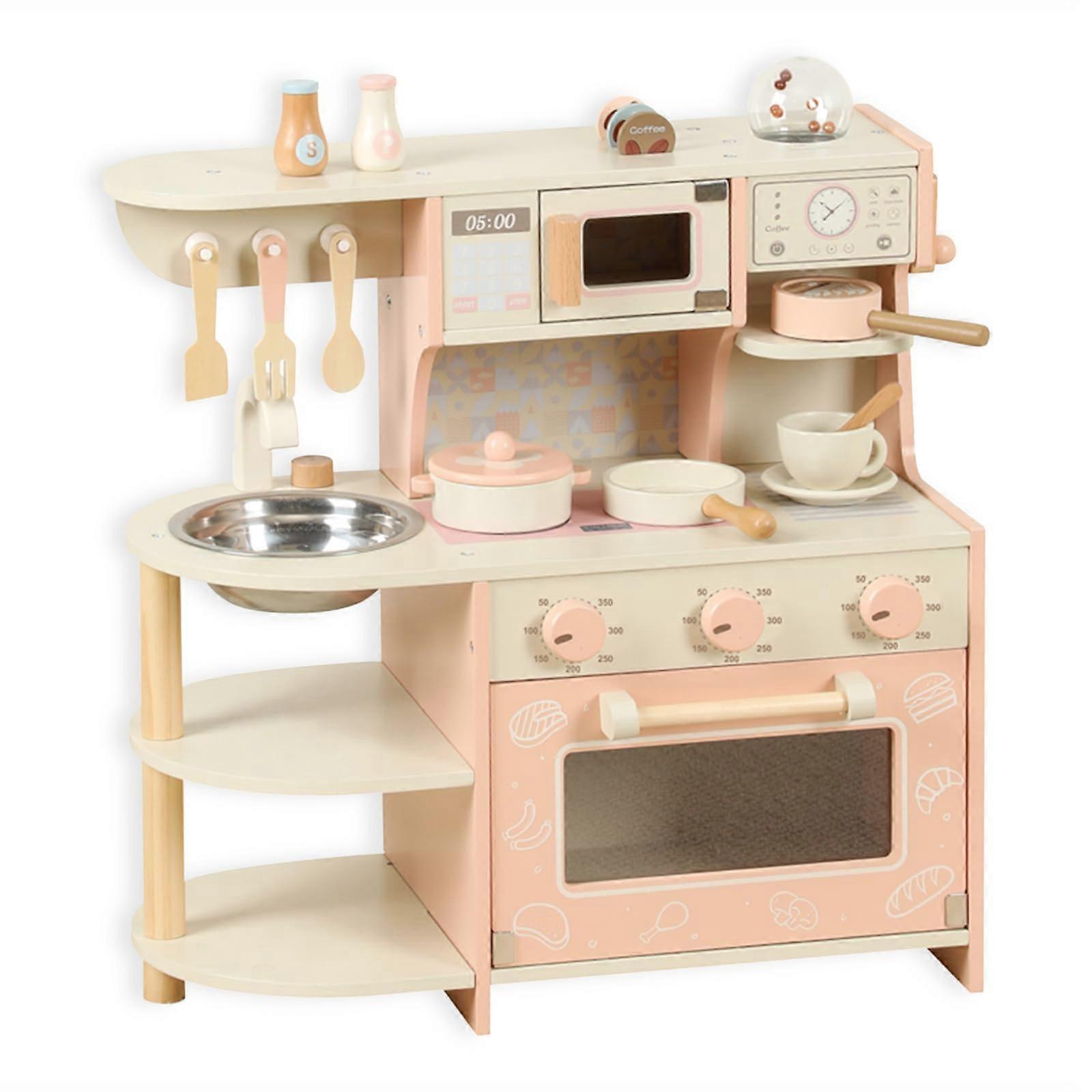 Wooden Kitchen Playset for Kids, Pretend Play with Accessories, Oven, Sink Small