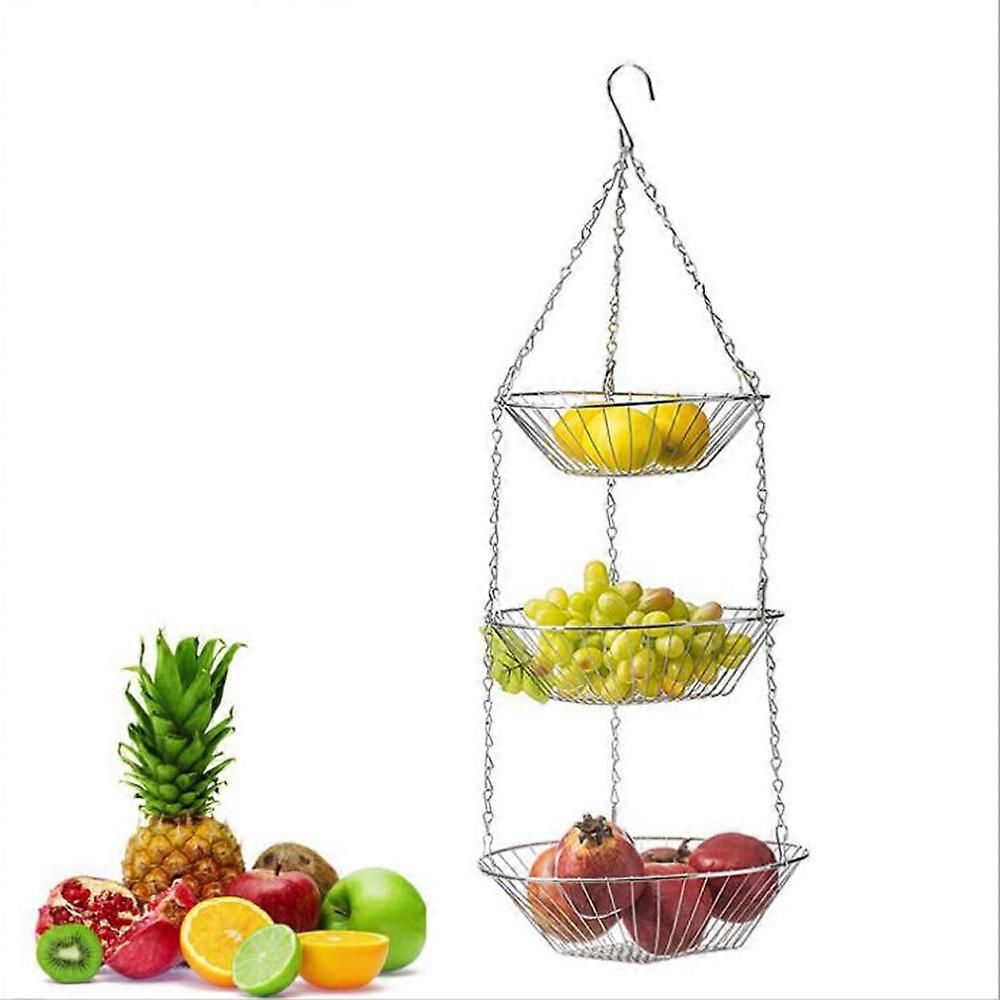 3 Tier Hanging Wire Metal Basket Fruit Vegetable Kitchen Versatile