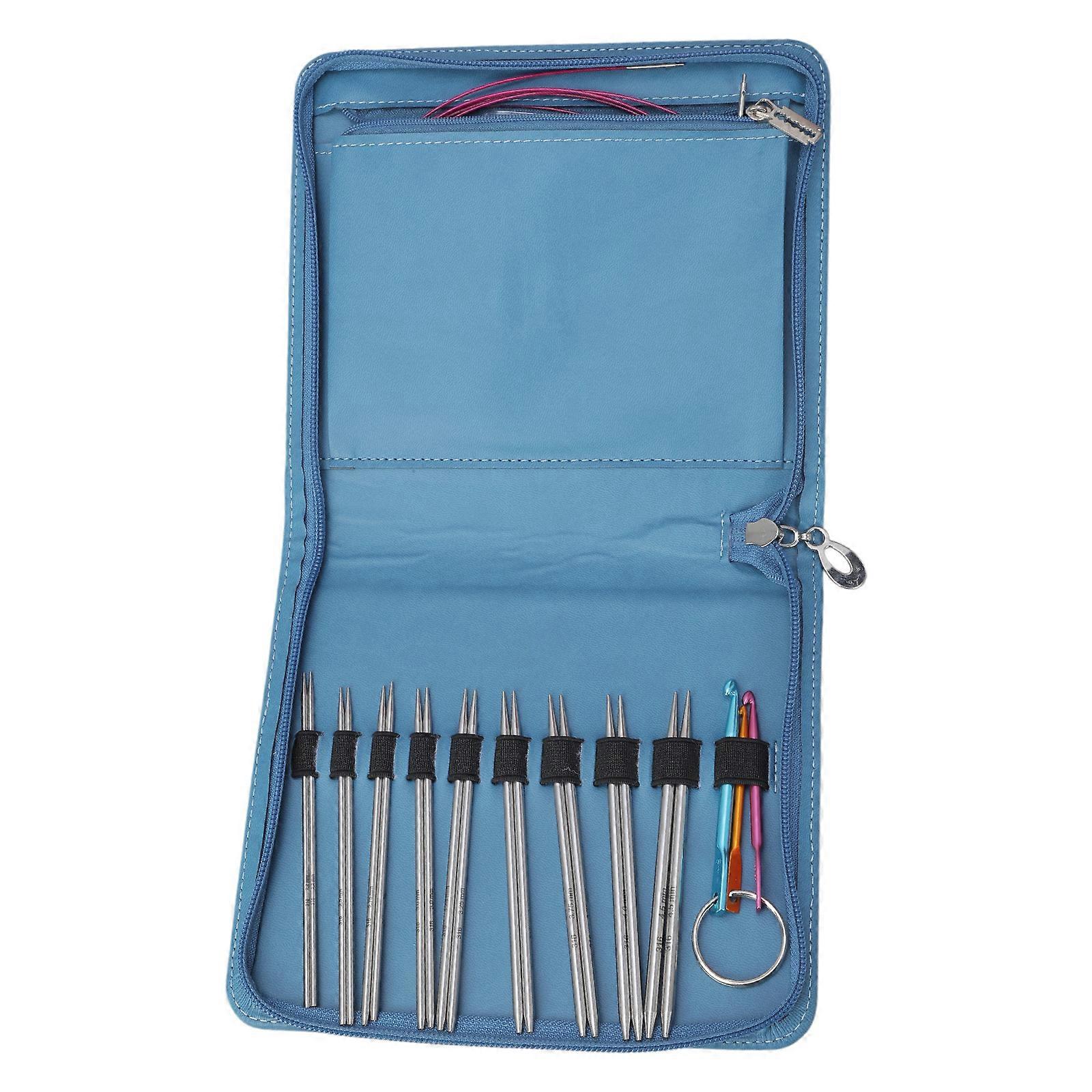 Sada 9 párů ocelových vyměnitelných kruhových pletacích jehel s háčkem, pletací příslušenství, pouzdro na pletení, vícebarevné