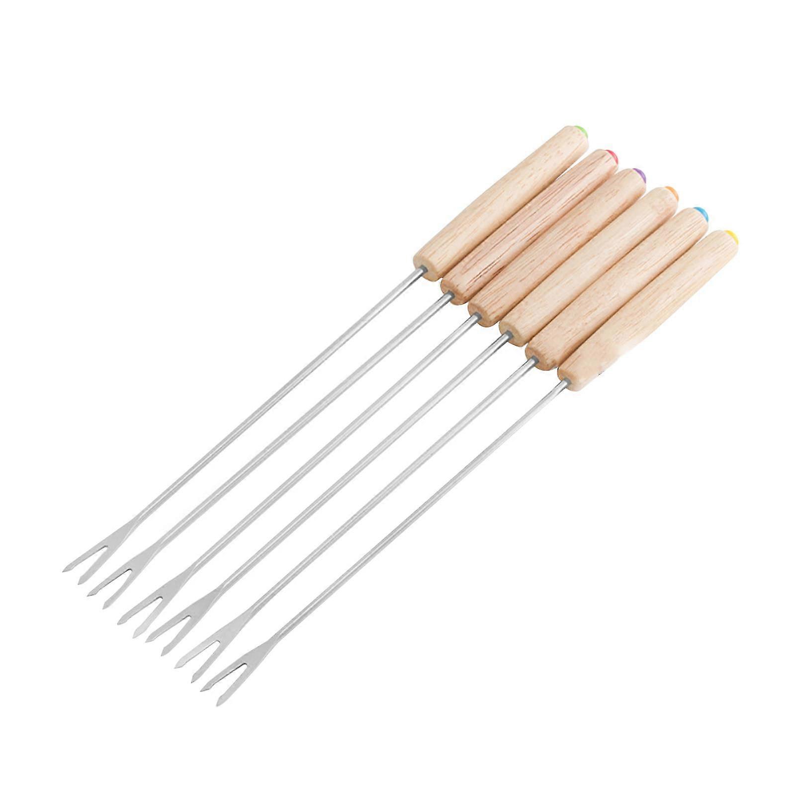 Fondue forks made of stainless steel, 6 pieces, colorcoded cheese fondue forks, Smores sticks with heatresistant handle for chocolate