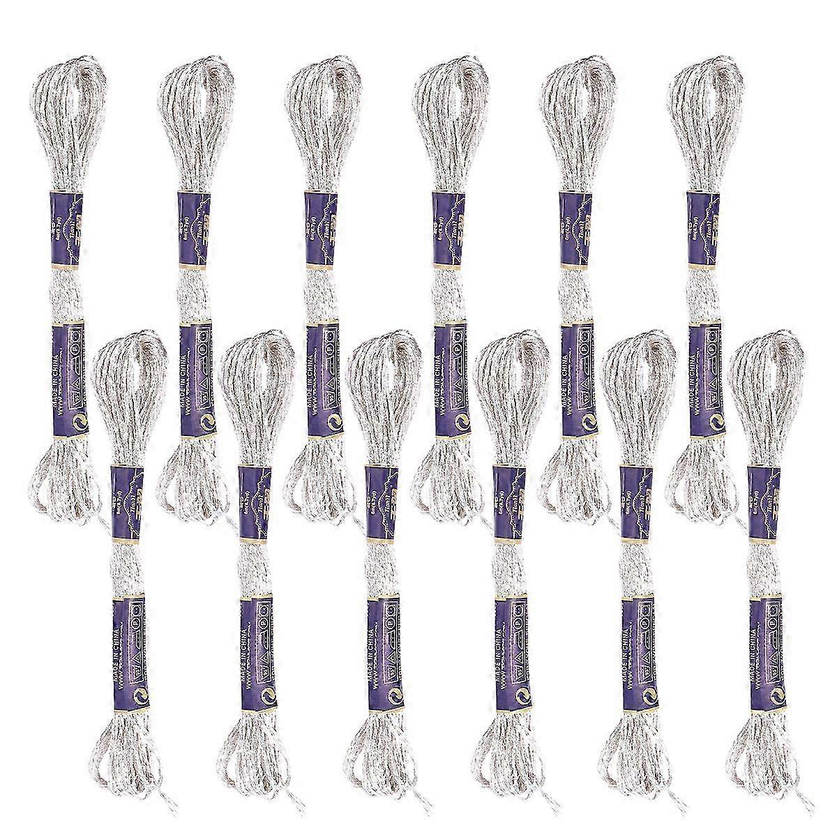 12PCS 8M 12-Strand Metallic Embroidery Thread DIY Sewing Kit (Silver)