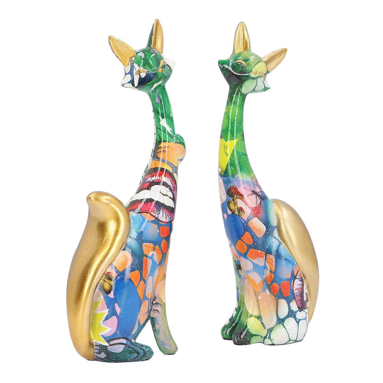 2pcs猫の彫像樹脂かわいい美しいマルチカラーの猫の置物ホームデスクトップデコレーションKY187