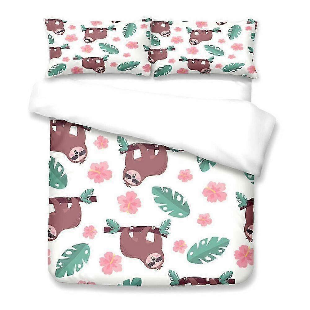 3-Piece Bedding Set with Cartoon Sloth Climbing Trees Design, Includes 1 Duvet Cover and 2 Pillow Shams, Suitable for Any Brand Bed Sheets