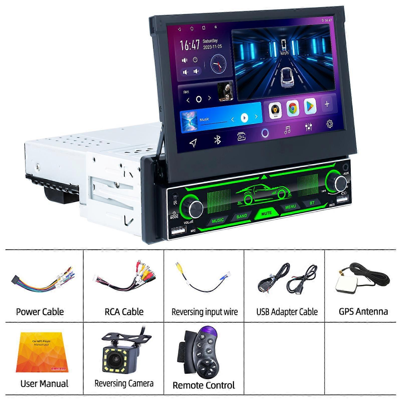 7 Inch HD Wireless Android Auto CarPlay 1Din Video Multimedia Android MP5 Player Retractable Screen Mirror Link Car BT/FM/USB/AUX