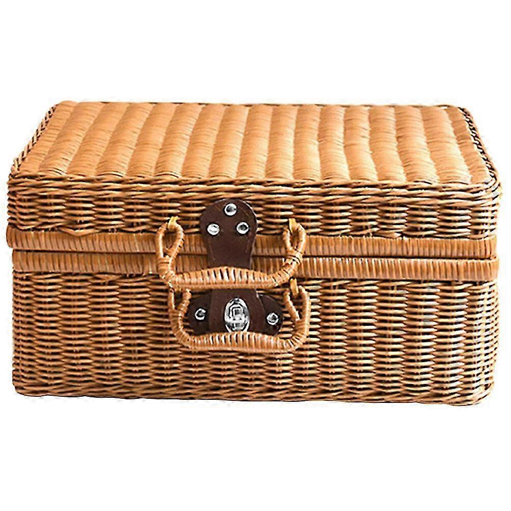 ビンテージウーブン籐スーツケース手作り収納ボックス