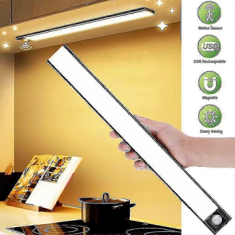 Wireless Motion Sensor LED Strip Light for Cabinet Closet, USB Rechargeable Under Cabinet Lighting with Adhesive Mount