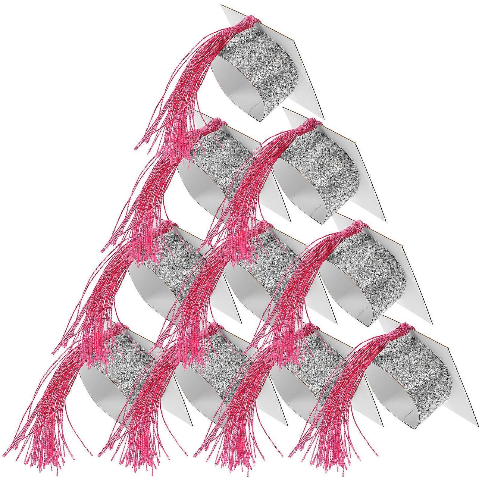 10pcs Mini Graduation Cap Goblet Covers with Tassel – Reusable Wine Goblet Hats for Party Decorations, Gatherings, and Graduation Events – Funny