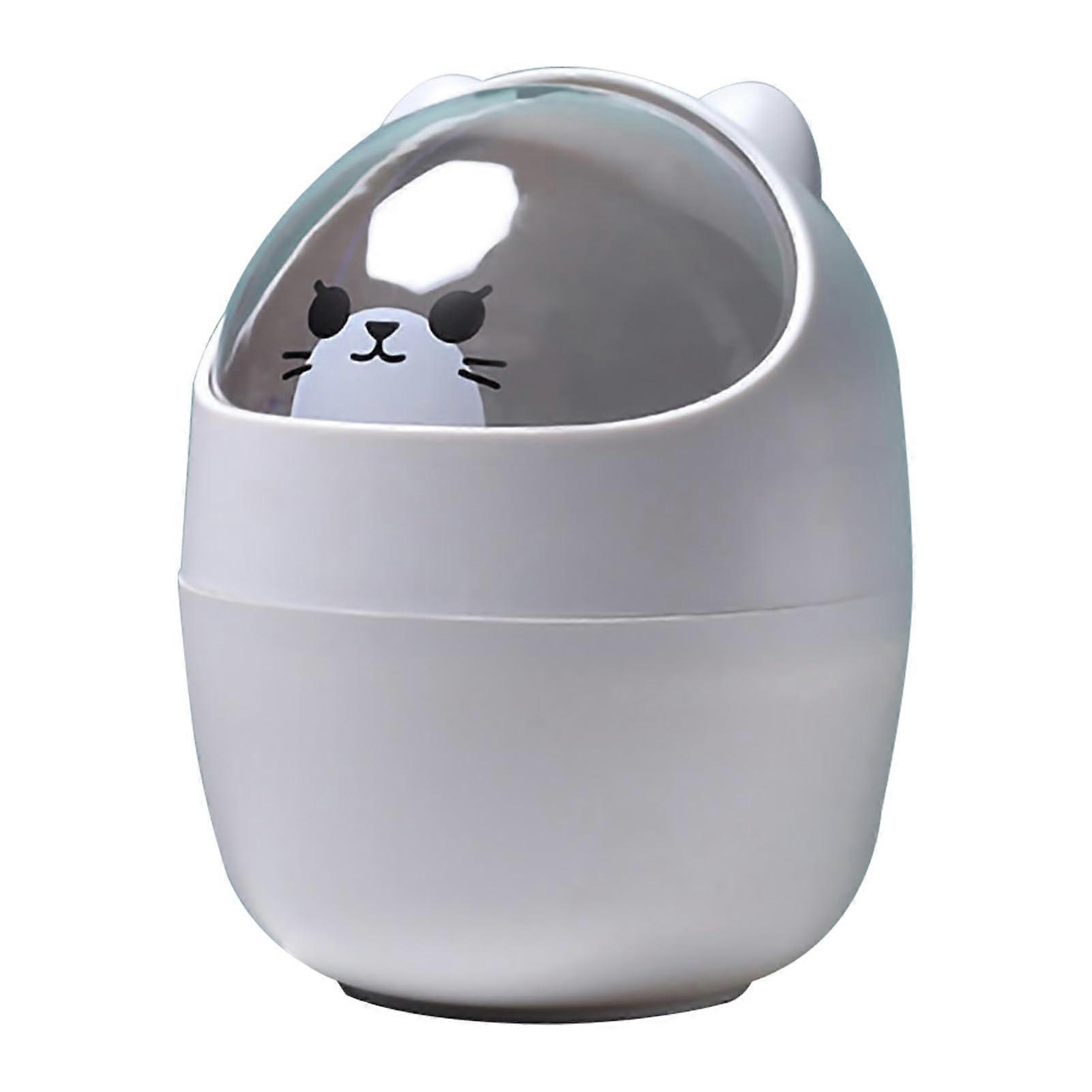 Mini Plastic Swing Top Trash Can Grey - Cute Desk Waste Basket with Large Opening, Removable Design, 3L Capacity