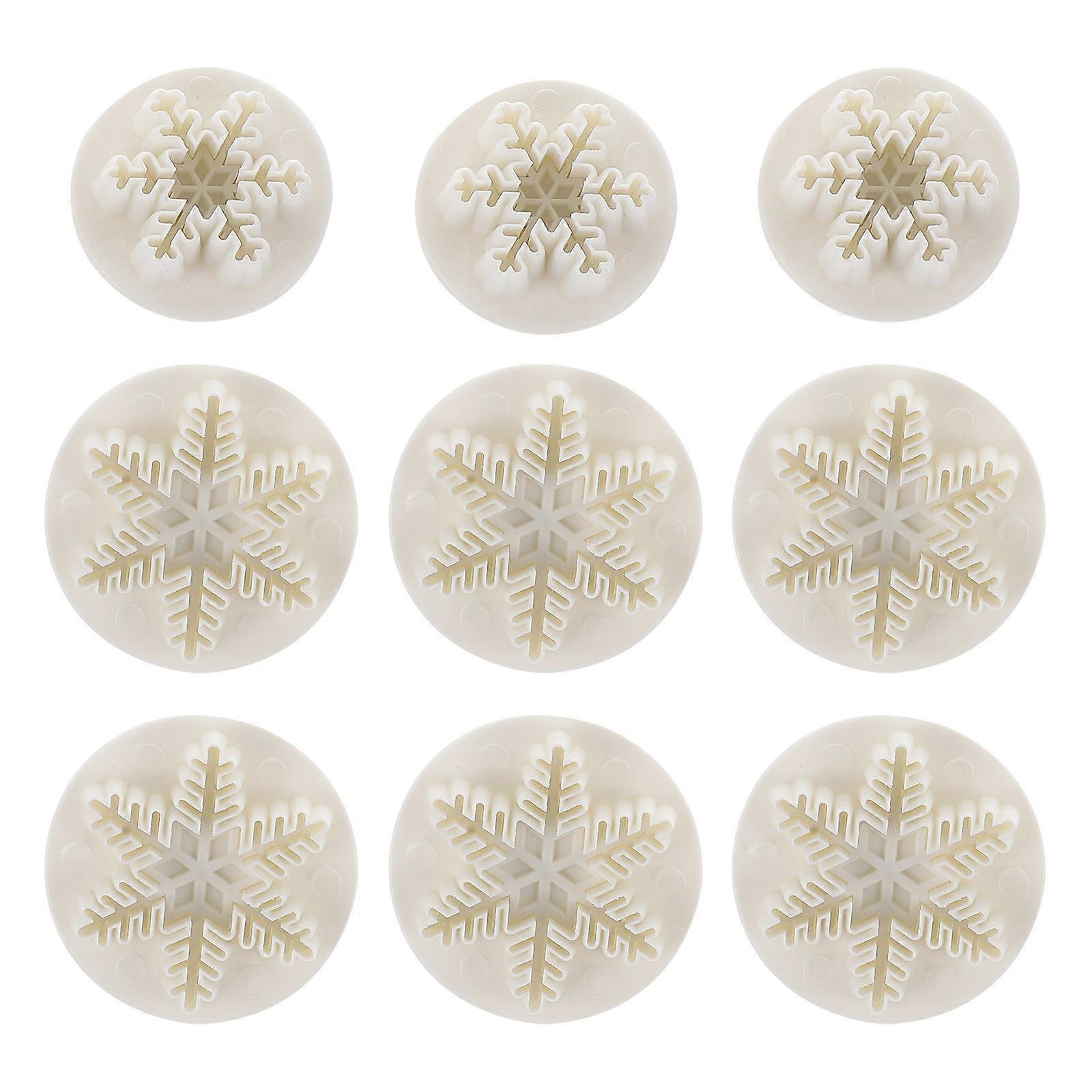 Snowflake Fondant Mold Baking Mold Baking Tools Christmas Baking 6.6X6.6CM White For Sugar Paste Shaping 9Pcs