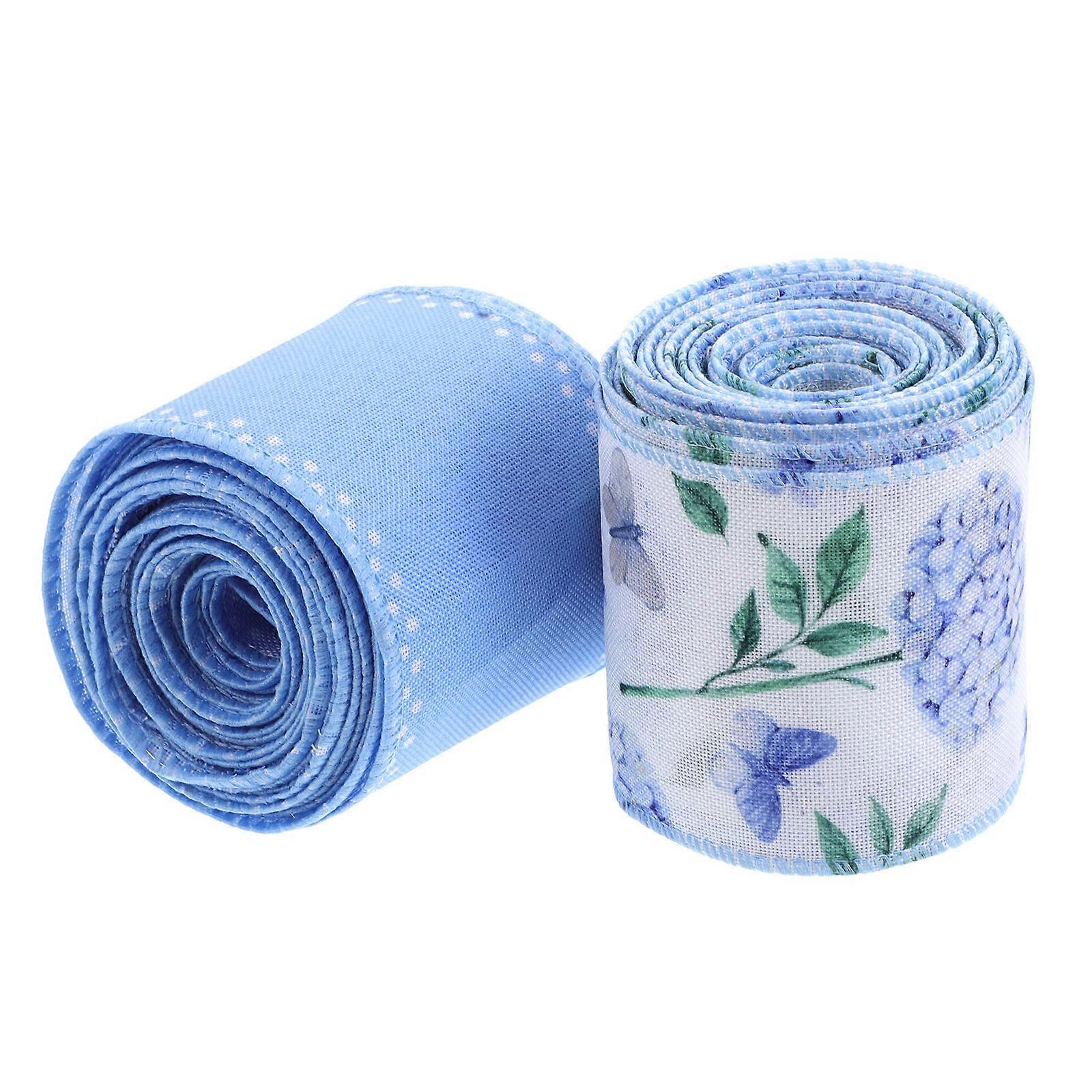 Wrapping Ribbon Roll Hydrangea Floral Edge Ribbon Wedding Handmade Flower Craft Blue 457.00X6.30X0.10CM Decorative 2Set