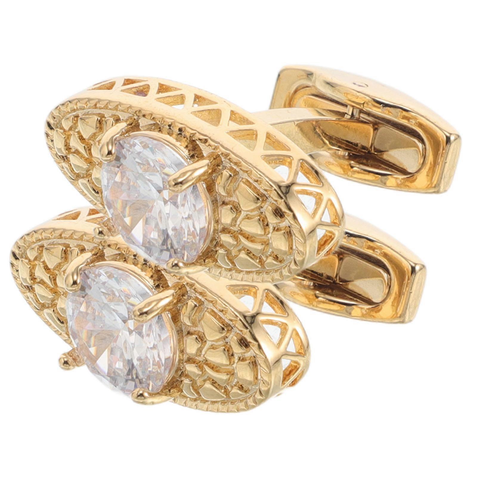 Sparkle Cufflinks Zircon Cufflinks For Men French Style Shirt Cuff Links Golden Round Comfortable Wear 2Pcs