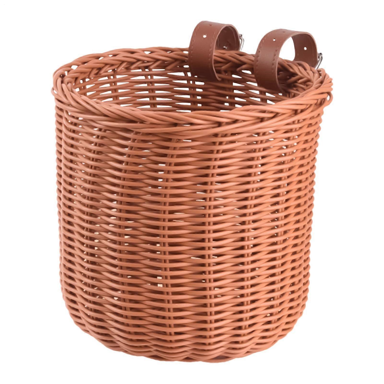 Kids Bike Basket Front Handlebar Large Capacity PU Storage For Bikes And Scooters Brown