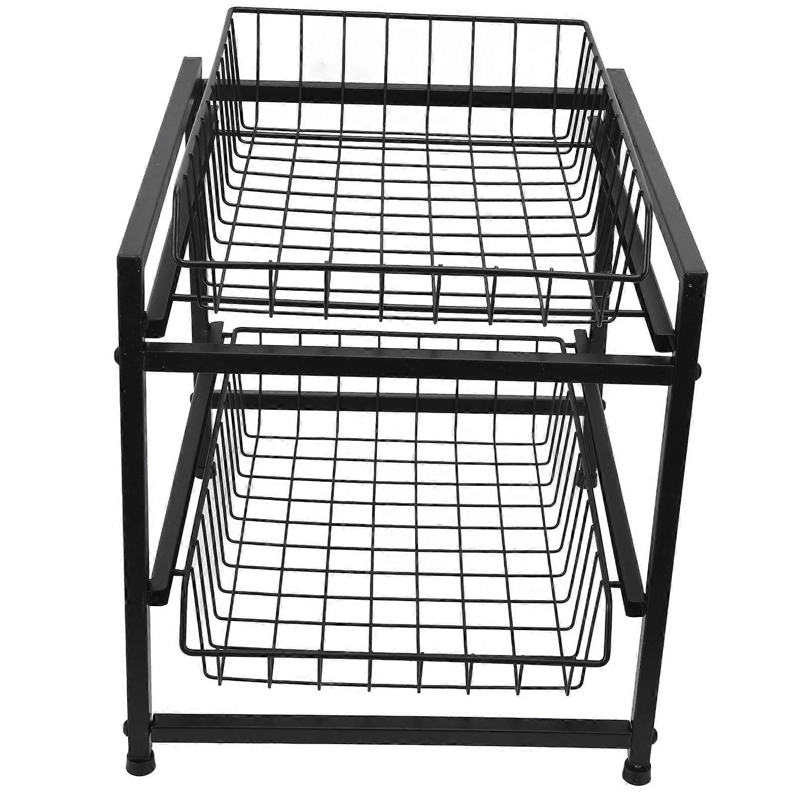 2 Layer Kitchen Storage Shelf Sliding Cabinet Basket Multipurpose Cabinet Drawer Organizer