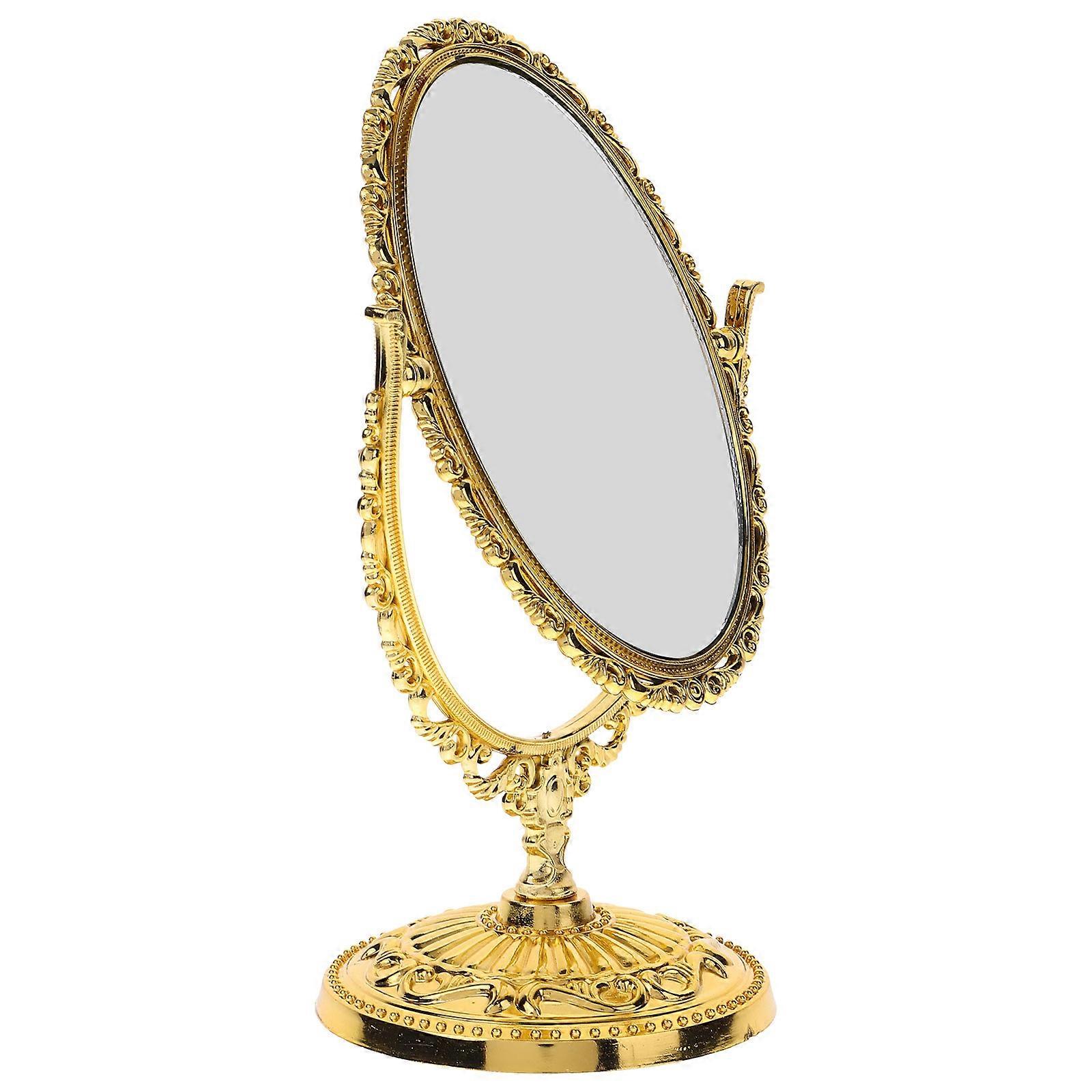 Vintage European Style Oval Makeup Mirror, Double Sided Swivel Design, Rotating Desk Vanity Mirror for Home Decor